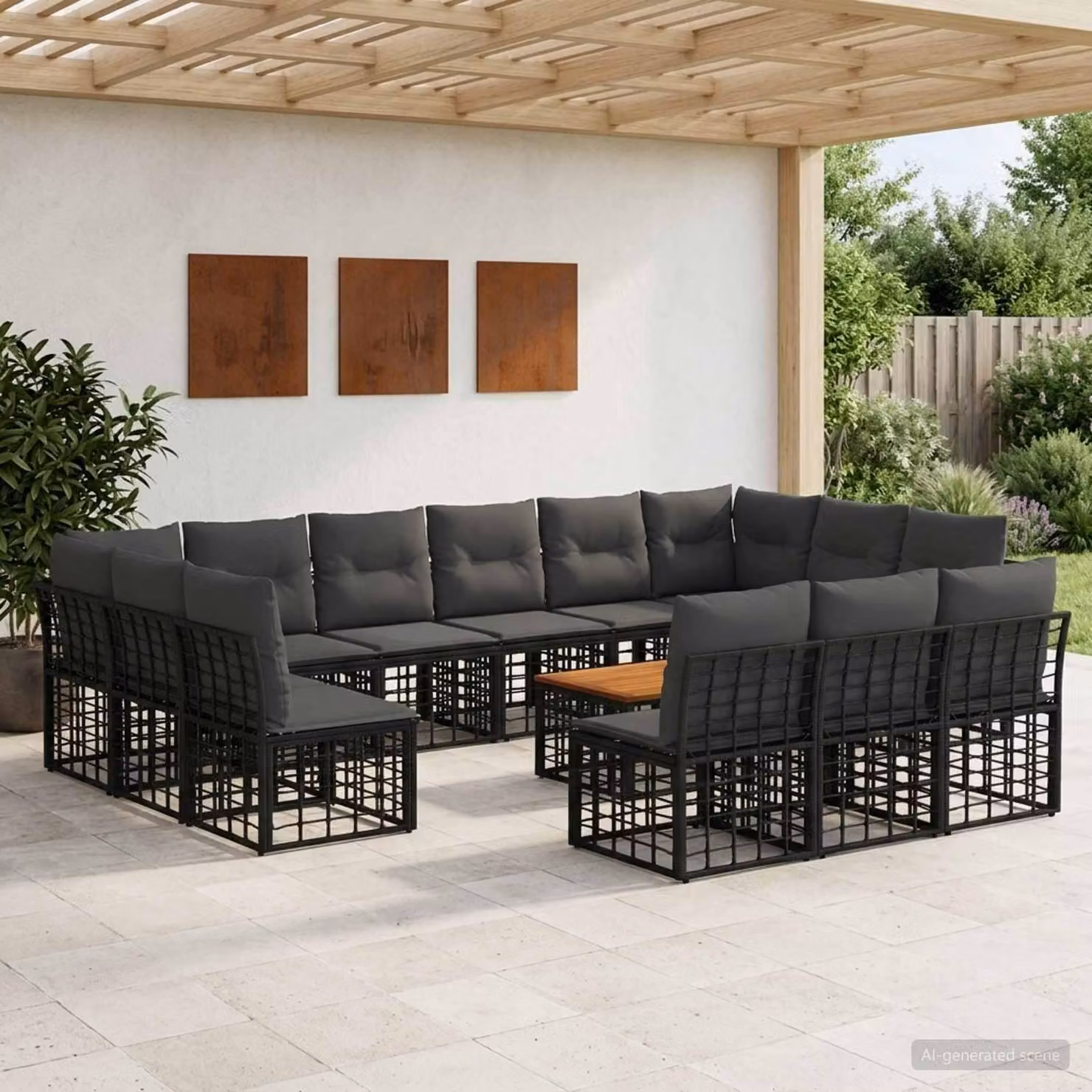 Maison Exclusive - Set da esterno per divano, 14 pezzi, colore nero e grigio scuro, realizzato in poliestere