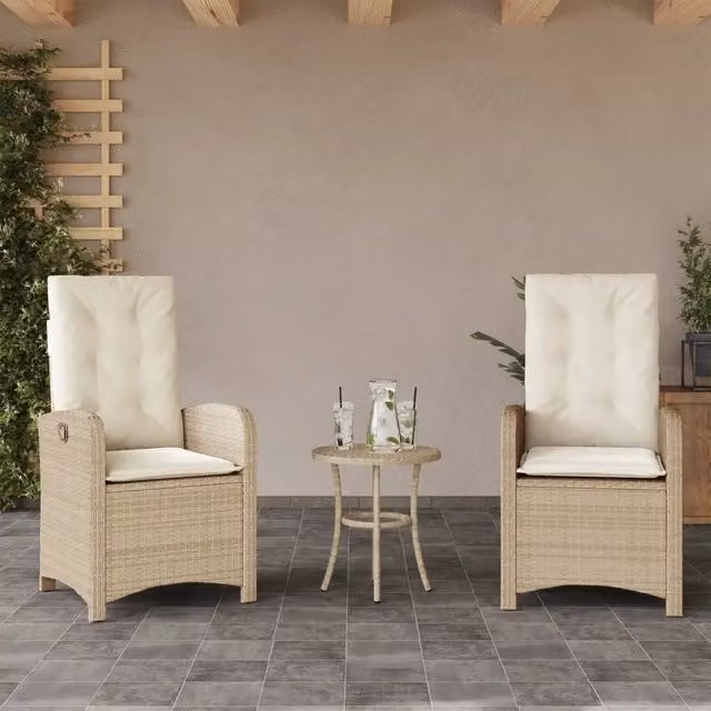 Set di 2 sedie reclinabili da giardino vidaXL in polyrattan beige con cuscini bianchi e struttura in metallo – 1