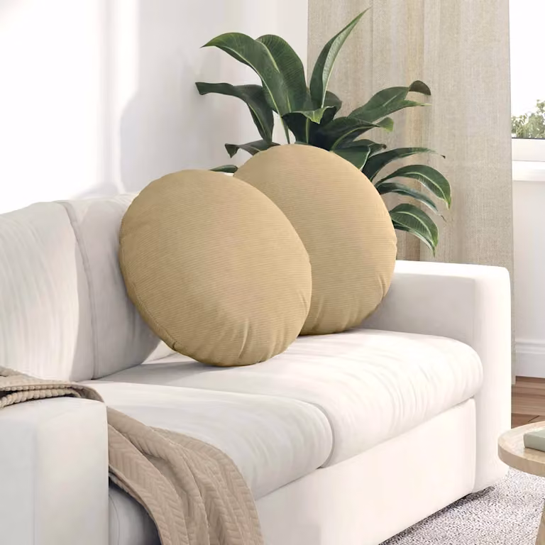 Set di 2 cuscini per seduta rotondi vidaXL in tessuto a coste grigio verde e beige con rivestimento rimovibile, Diametro: 50 cm