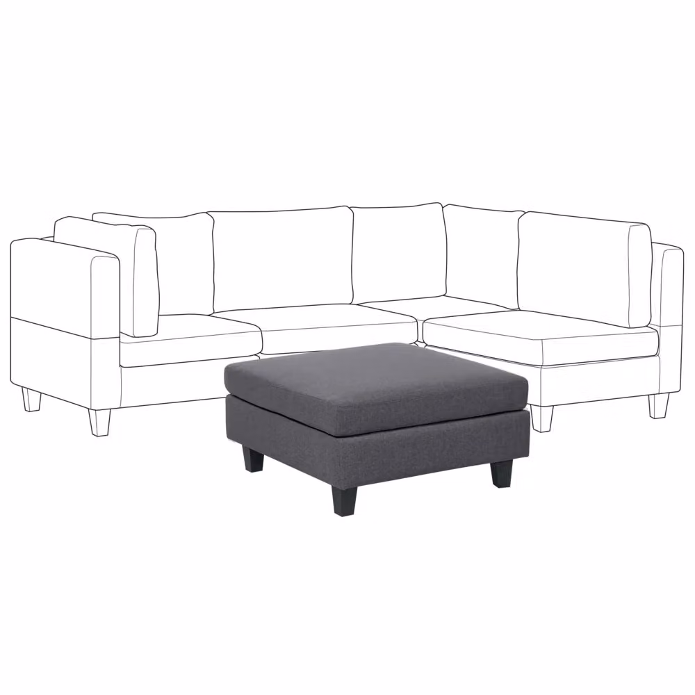 Pouf Poggiapiedi Beliani Quadrato Moderno in Tessuto Grigio con Struttura in Legno L: 76 cm, P: 39 cm, H: 39 cm – 2