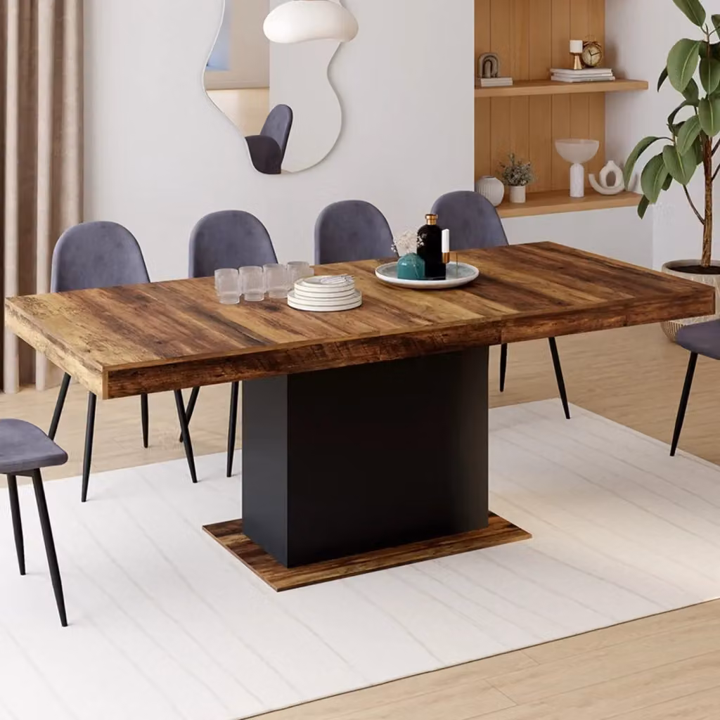 IDMarket Tavolo da pranzo estensibile EDEN HAWKINS con piano in legno scuro per 6-10 persone, colore marrone e nero – 2