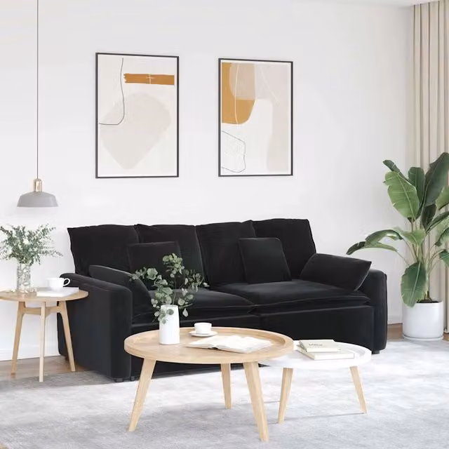 Divano Modulare con Cuscini-Sofa Modulare-Divanetto Nero 753075