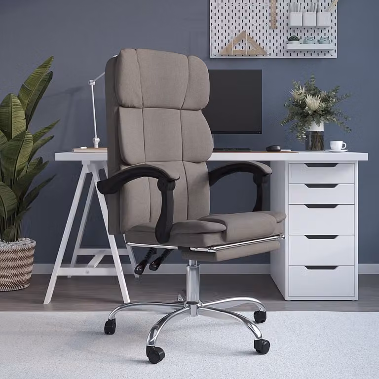 The Living Store Sedia da ufficio con funzione reclinabile Tessuto Taupe