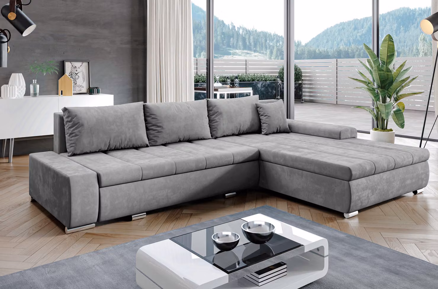 AX LIVING Divano angolare con funzione letto Tunceli Grey - larghezza 297 cm Moderno