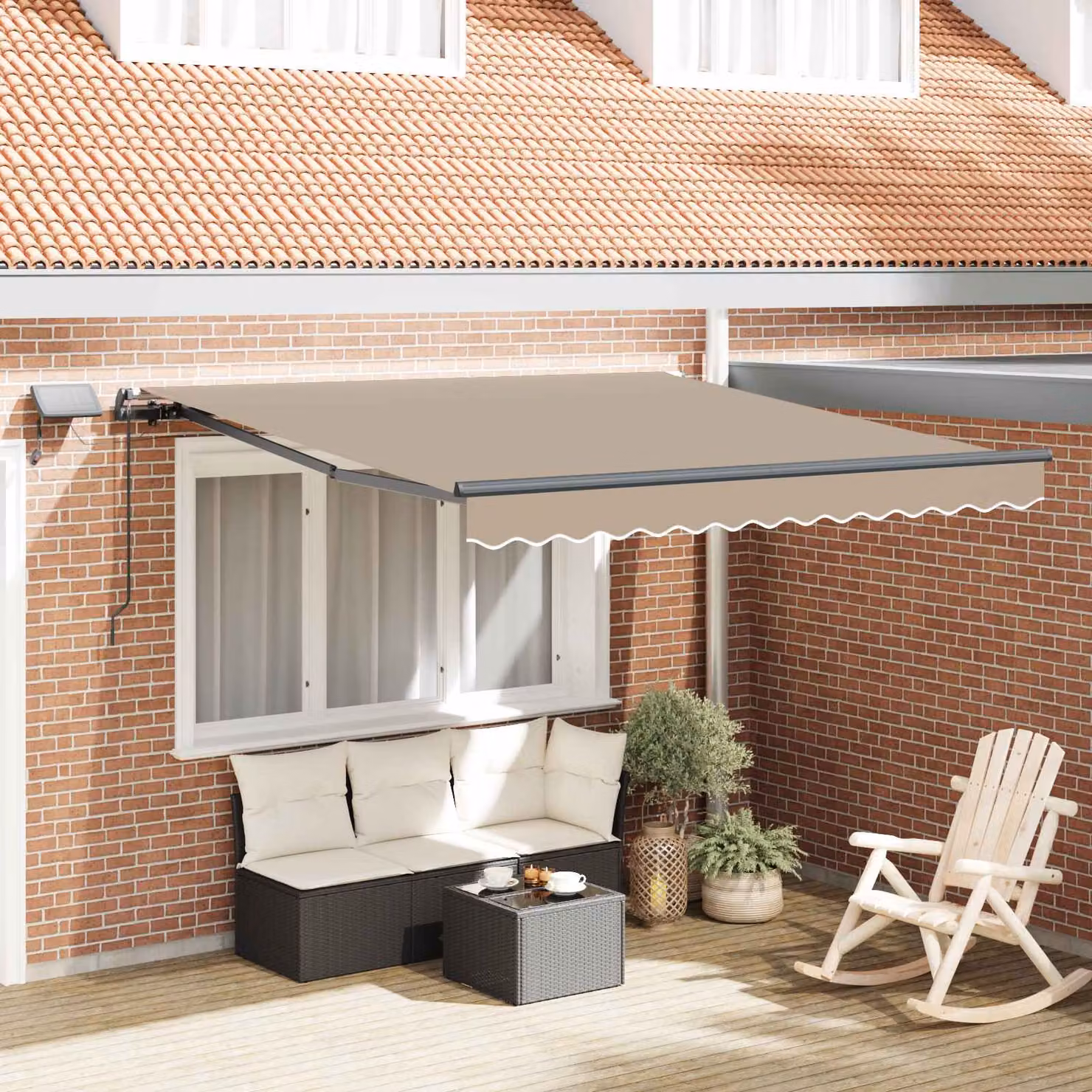 vidaXL Tenda retrattile con bracci pieghevoli in alluminio e tessuto in poliestere, Bianco o Beige, L: 350 cm x P: 250 cm
