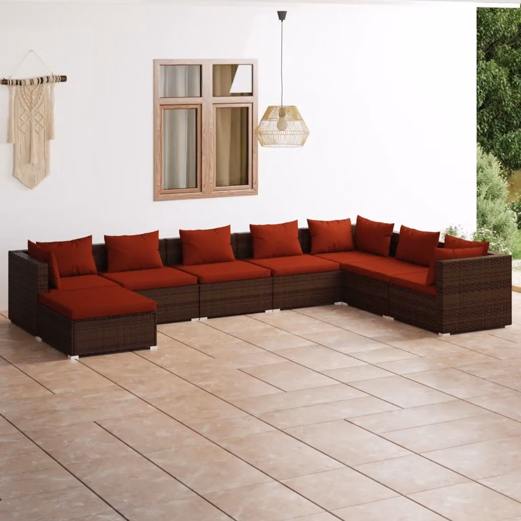 Maison Exclusive - Set da giardino 8 pezzi con cuscini in polyrattan marrone