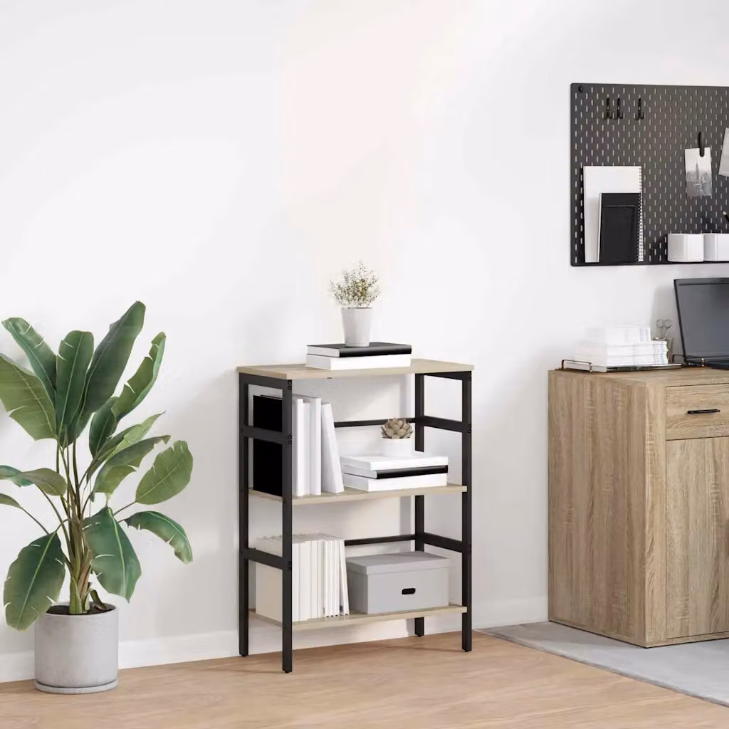 Libreria a 2 livelli vidaXL in stile industrial con ripiani in legno e struttura in metallo, marrone e beige, L 60 x P 29,5 x H 81 cm