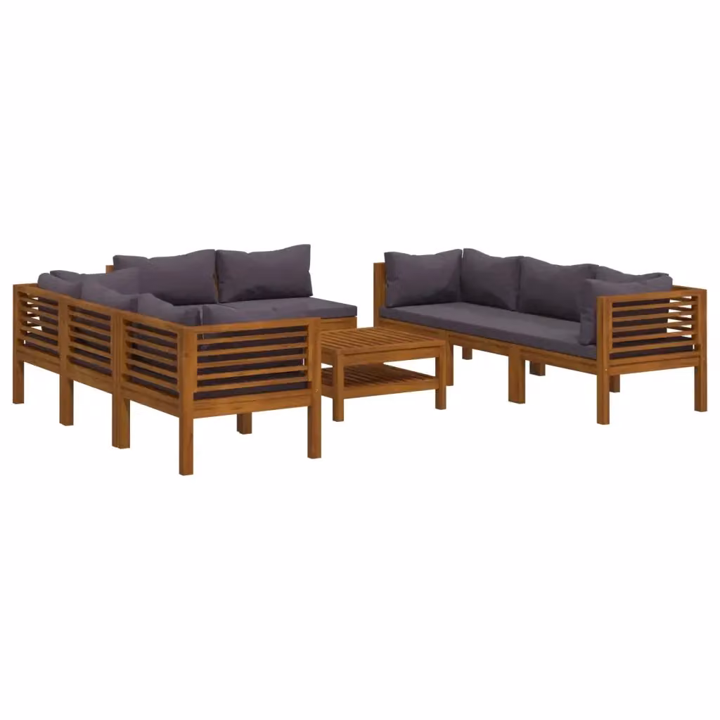 Set di Divani da Giardino a L vidaXL in Legno di Acacia con Cuscini Grigi e Tavolino da Esterno 9 Pezzi – 2