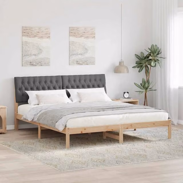 Letto con Testiera Rivestita-Struttura Letto con Testiera Marrone 180 x 200 cm 439342