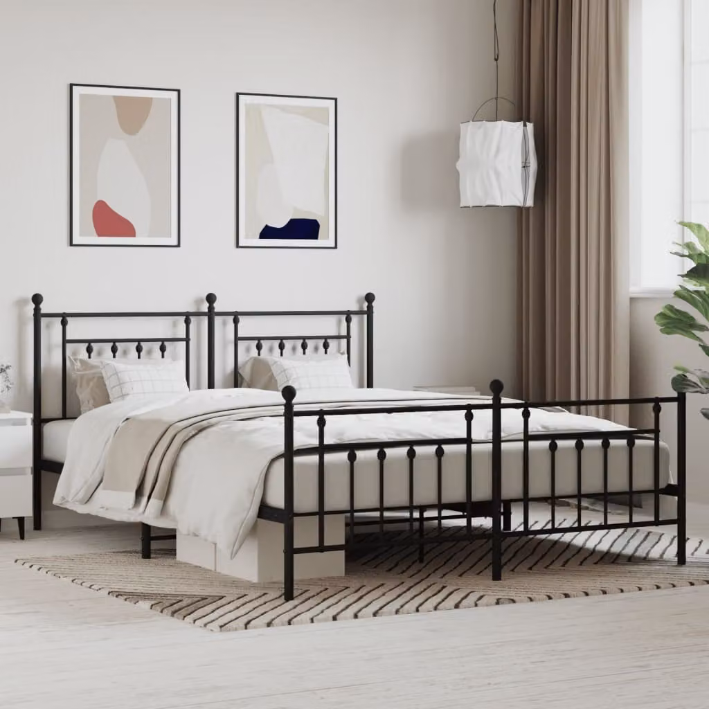 The Living Store Struttura letto con testiera e pediera in metallo nero 183x213 cm
