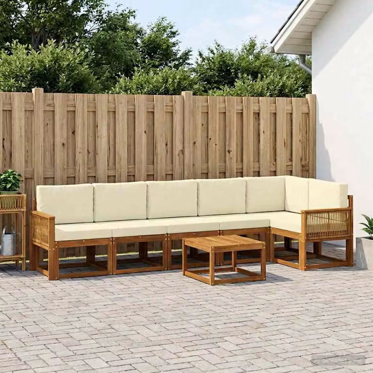 Set di divani da esterno vidaXL 7 pz in legno di acacia con cuscini beige e marrone