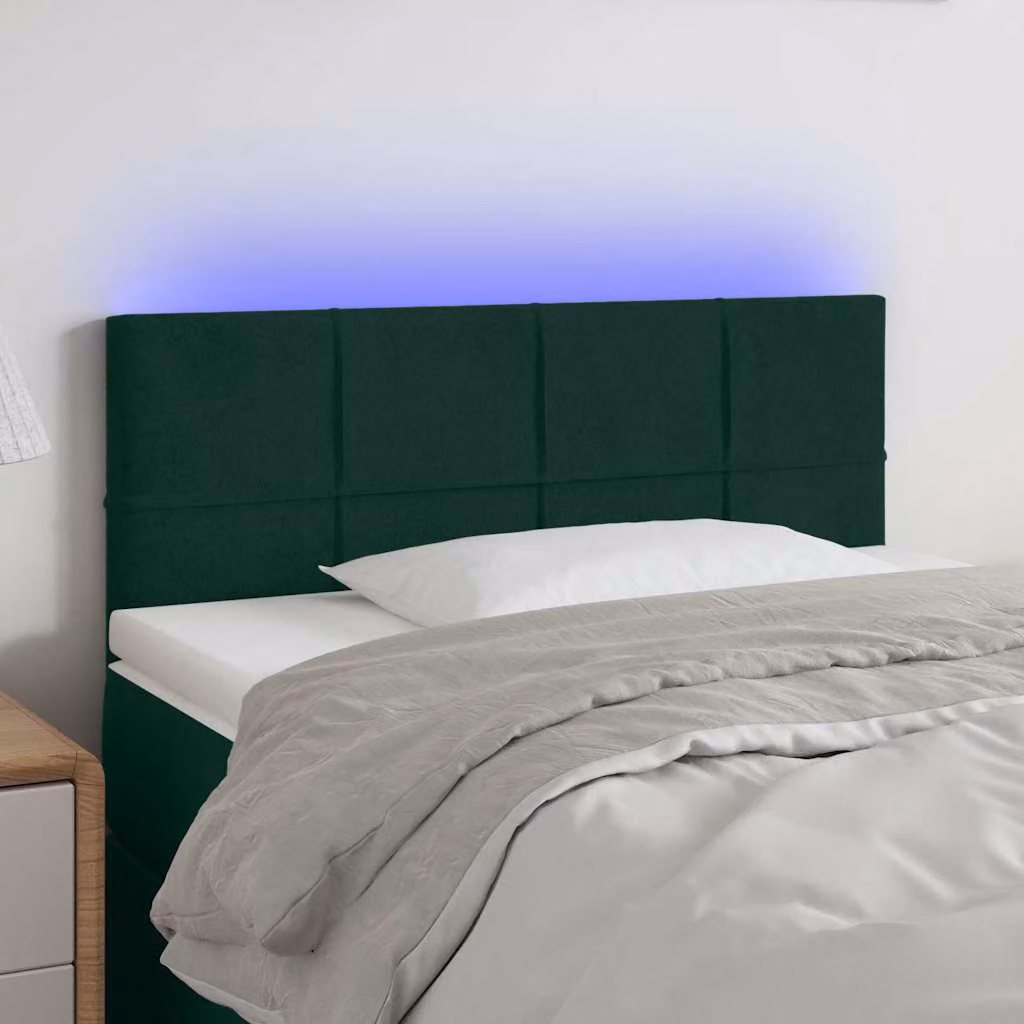 Testiera per letto vidaXL in velluto verde scuro con illuminazione LED e porta di ricarica USB, L 80 cm, P 5 cm, H 78-88 cm