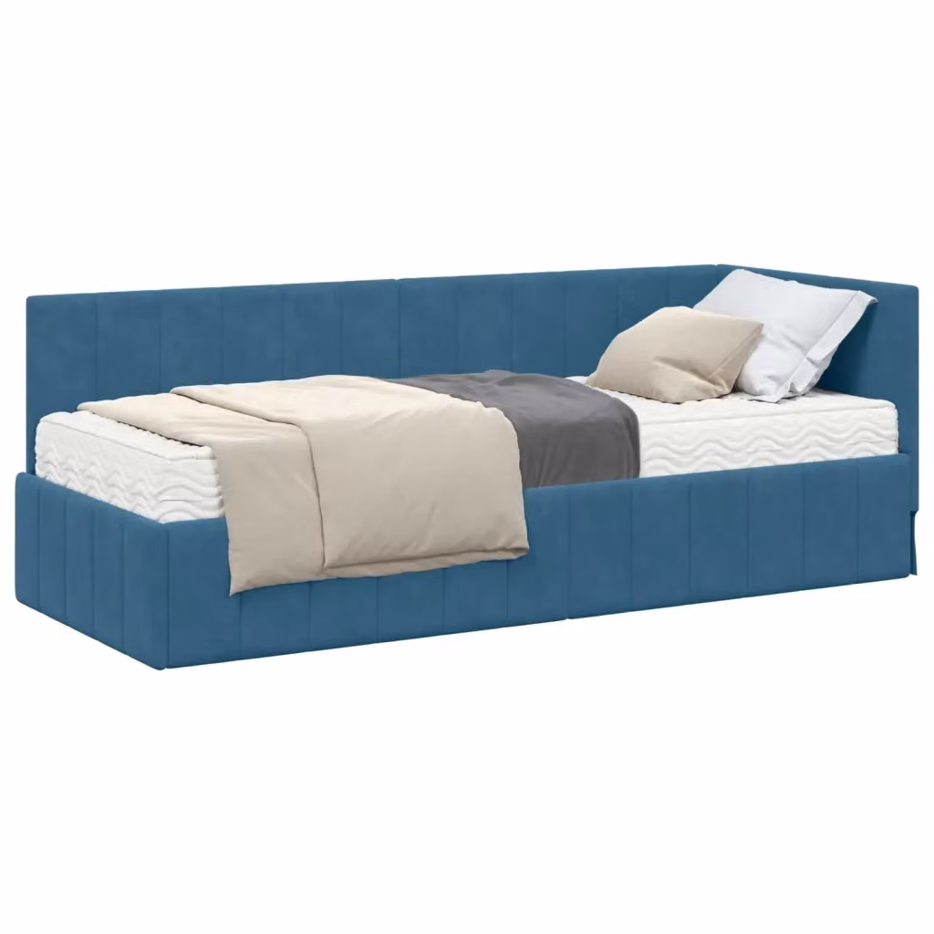 vidaXL Letto Angolare Moderno in Velluto Blu con 2 Materassi in Schiuma L/P/H: 80 x 200 x 40 cm – 2