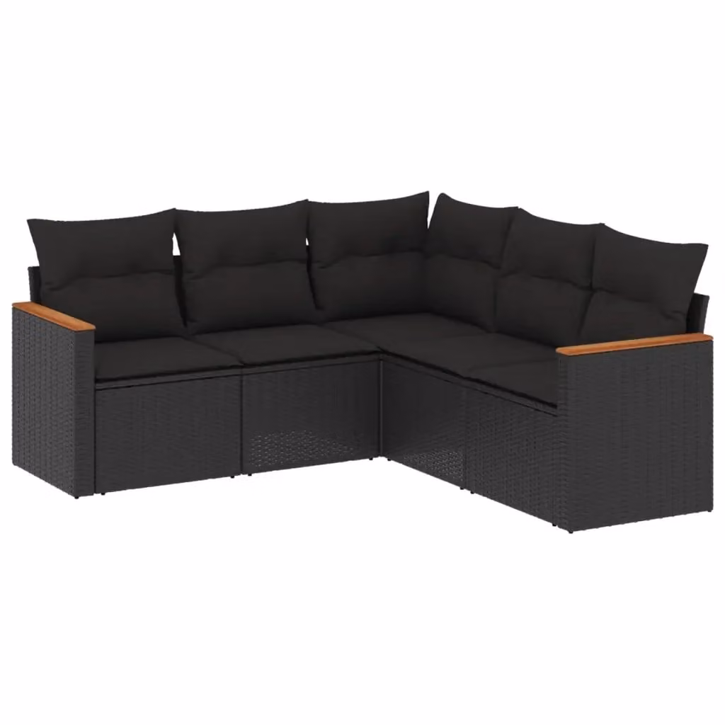 Set di divani da giardino vidaXL a forma di L composto da 5 pezzi in polyrattan nero con cuscini inclusi – 2