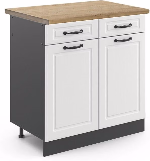 Mobiletto base per cucina R-Line Bianco rustico/Antracite 80 cm, PL Rovere Vicco