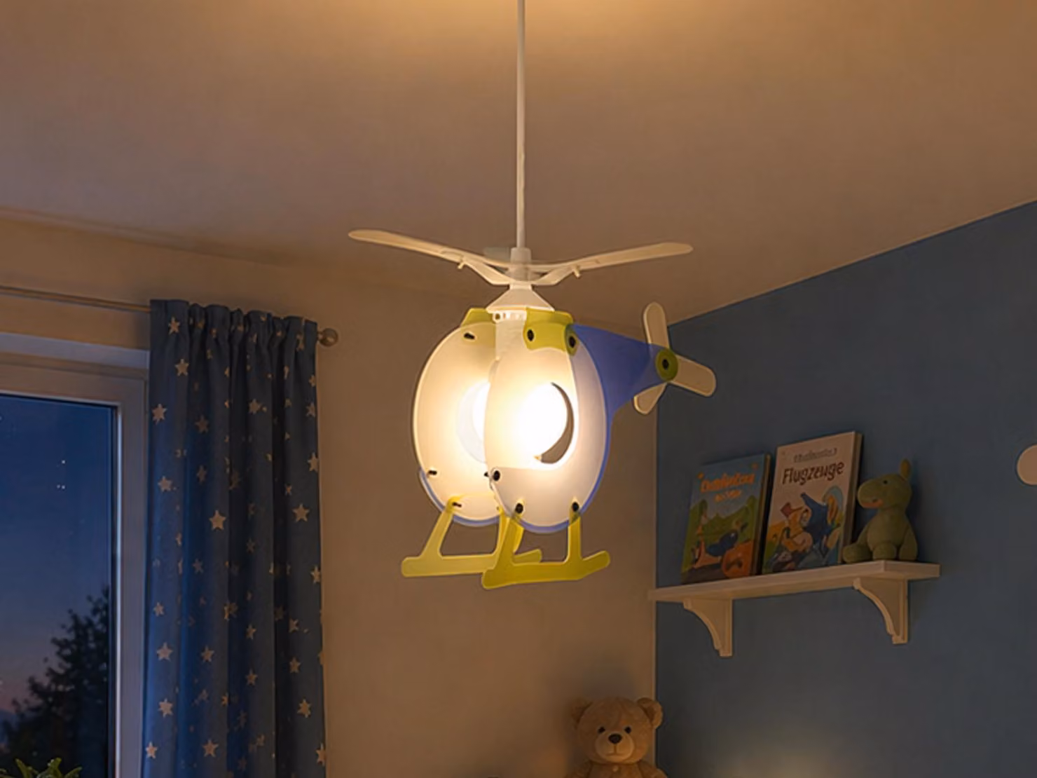 Lampada a sospensione "Elicottero" di Niermann Leuchten - Dimensioni: 45 cm x 30 cm x 30 cm - Colore: bianco, blu; 183