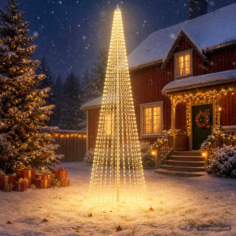 vidaXL Luci per albero di Natale con picchetti e asta per bandiera