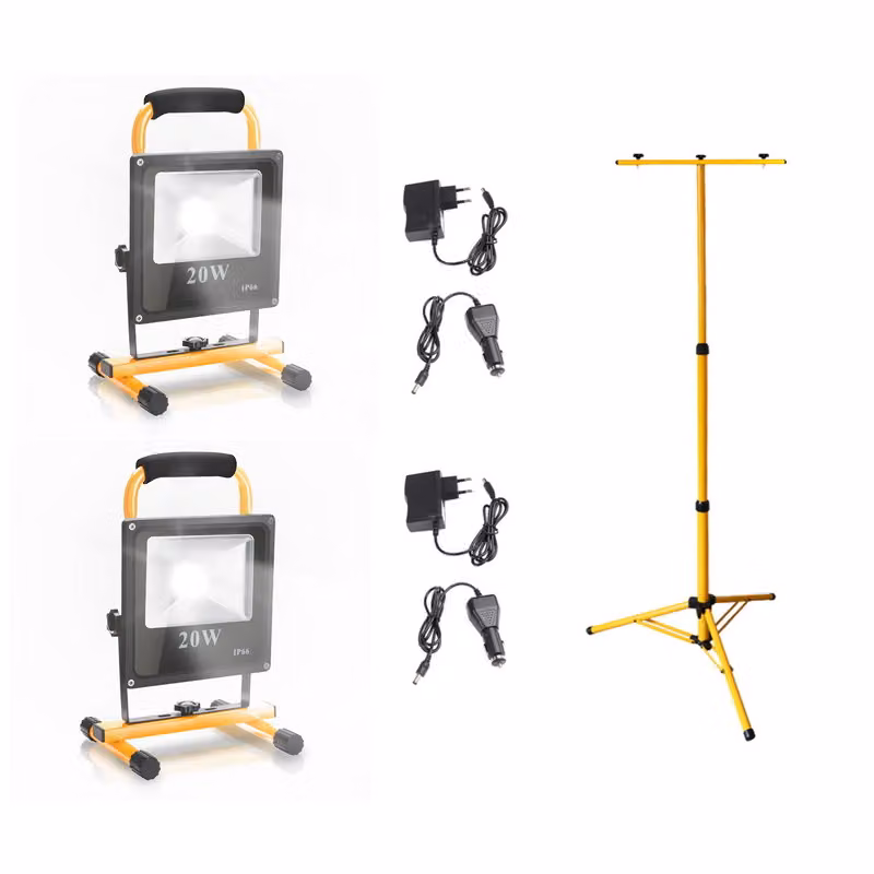 Jopassy 2x20W LED faretto da costruzione batteria ricaricabile lavoro luci bianco freddo con doppio treppiede faretto flash lavoro proiettore IP66