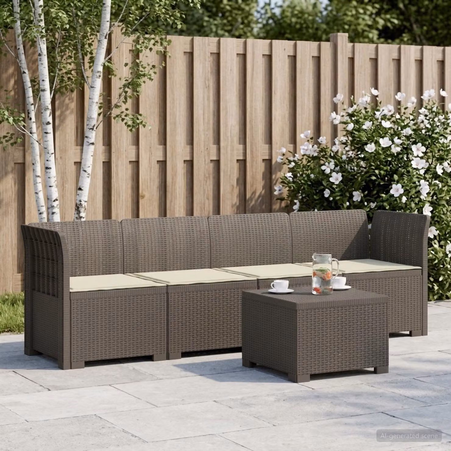 vidaXL Divano da Giardino Angolare a 4 Posti con Cuscini, Design Moderno in Rattan e Tessuto Resistente alle Intemperie