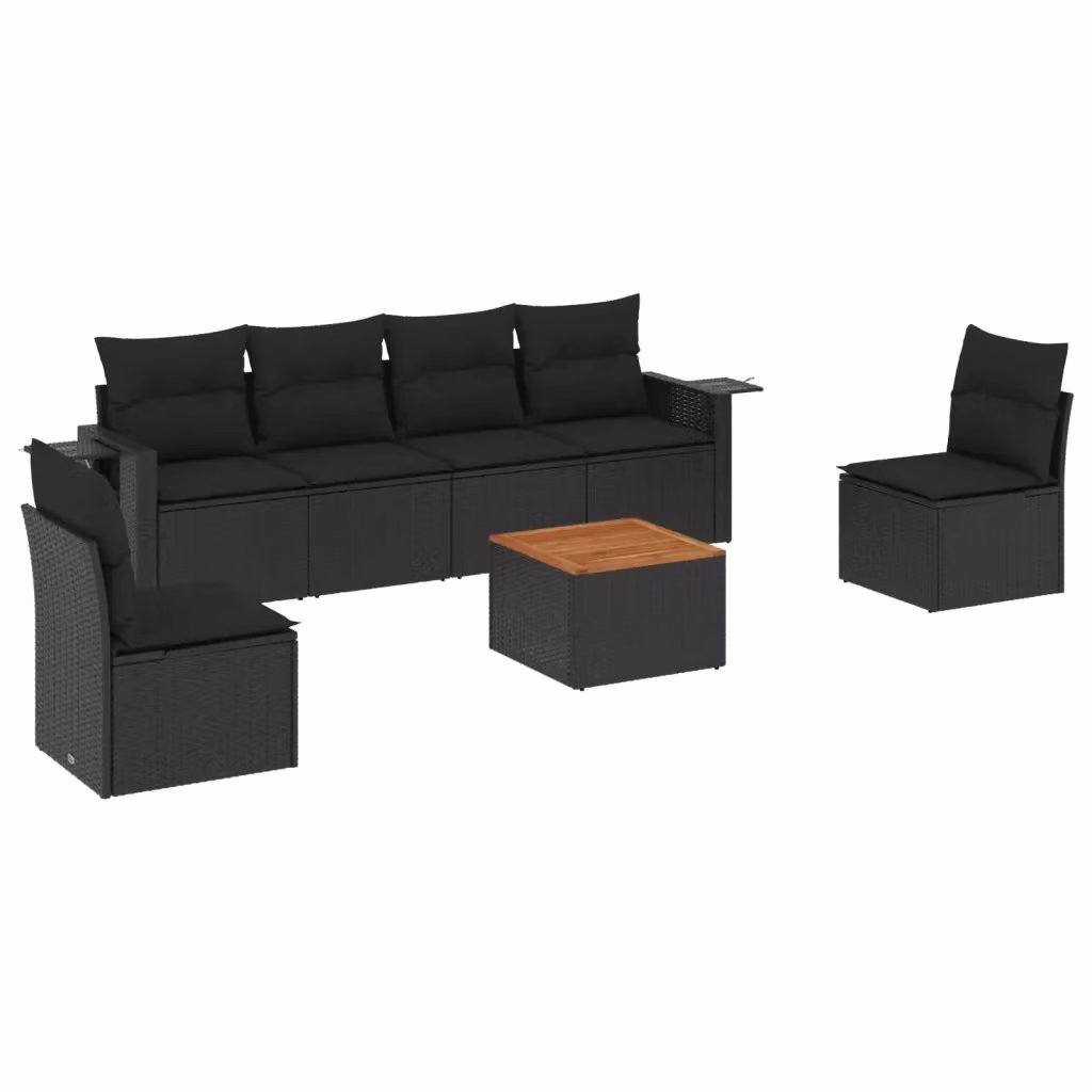 vidaXL Set Divani da Giardino Moderno in Polyrattan Nero con 7 Cuscini e Tavolino da Esterno – 2