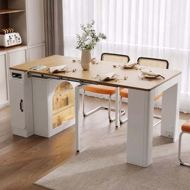 Isola cucina allungabile con ruote, LED e prese USB-C