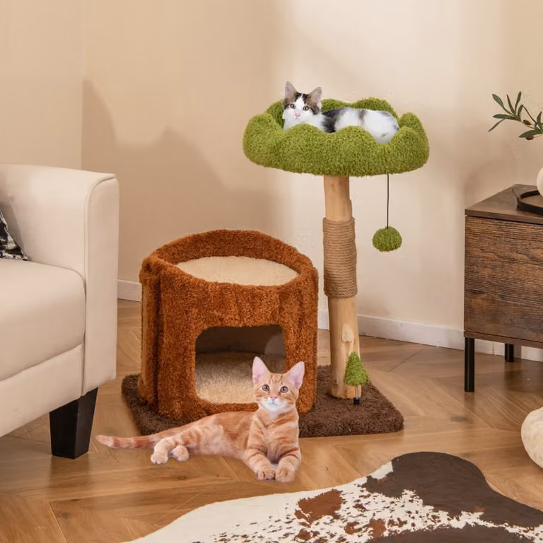 Albero per gatti multifunzionale Costway verde con cave e giochi integrati e struttura imbottita moderna