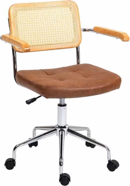 Sedia da ufficio Minimal in rattan sintetico e legno marrone L: 60 cm, P: 55,5 cm, H: 82-90 cm