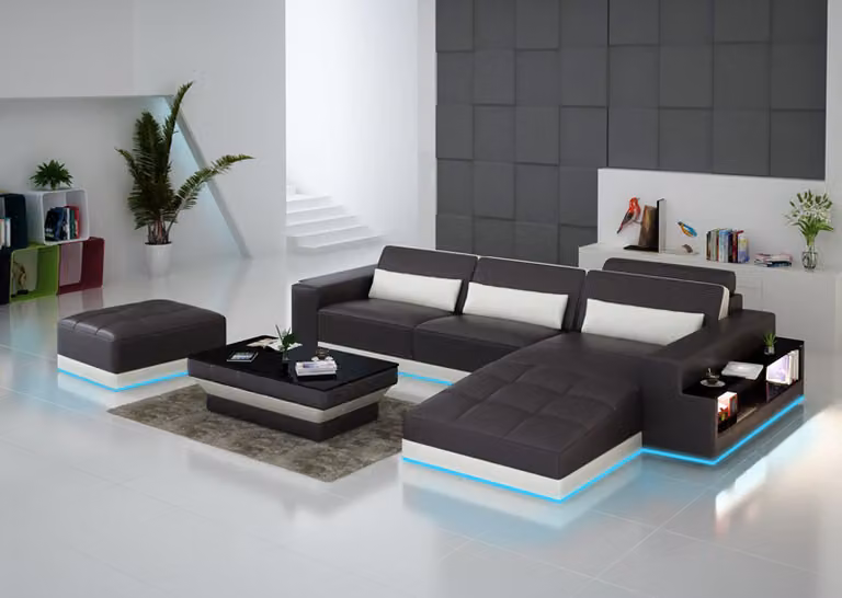 Ledersofa Couch Wohnlandschaft Ecksofa Eck Garnitur Design Modern Sofa G8019E