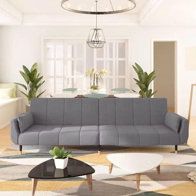 Divano Letto a 2 Posti con 2 Cuscini Grigio Chiaro in Velluto 337582