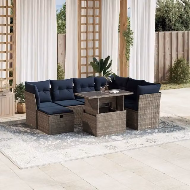 Set Divani da Giardino 8 pz con Cuscini Grigio in Polyrattan 3274681