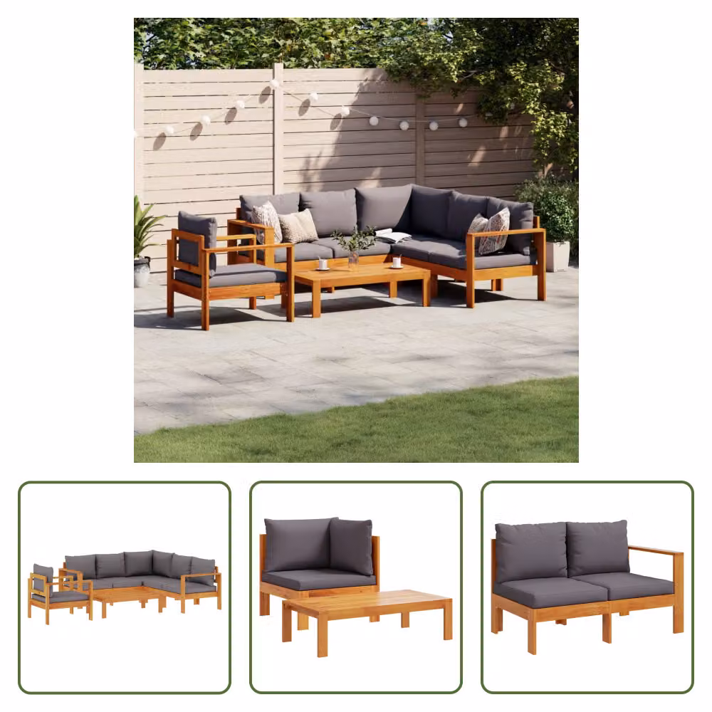 The Living Store Set di divani da giardino 5 pezzi con cuscini in legno massiccio di acacia