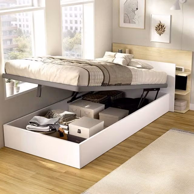 Letto Singolo Contenitore DMORA per Cameretta Bambini, Bianco e Marrone, L/P: 90 x 190 cm – 1