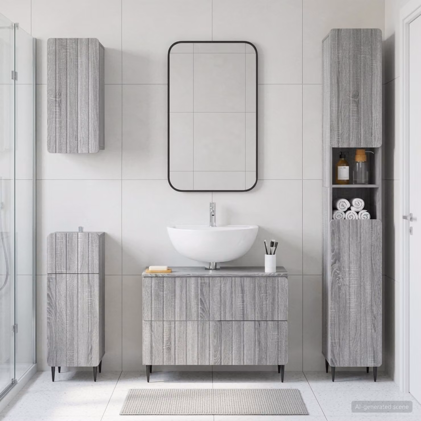 Set di mobili da bagno moderno vidaXL ZWOLLE in 4 pezzi grigio con pensile e mobile lavabo in MDF con finitura opaca