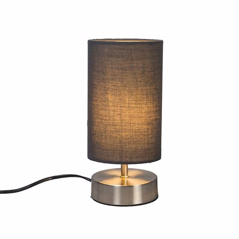 QAZQA - Lampada da tavolo moderna grigia con accenti in acciaio, argento e nichel opaco - Milo 2 - Soggiorno - Camera da letto - Lampada da comodino - Cilindro in acciaio - Forma rotonda - Compatibile con lampadine LED E14