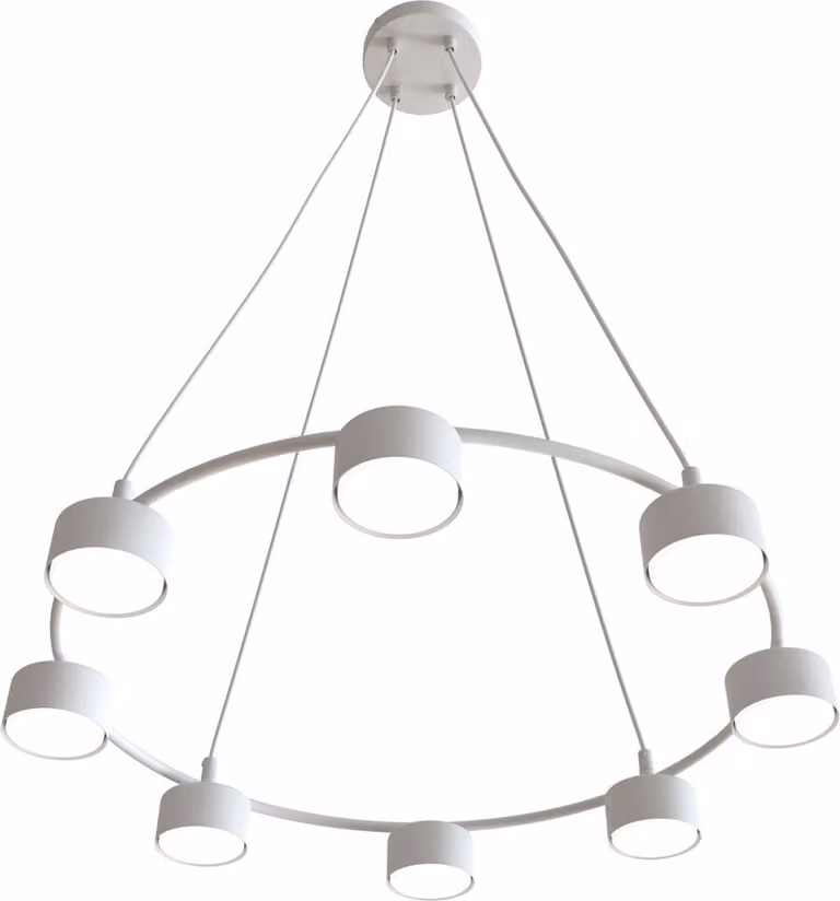 Lampada a sospensione moderna con 8 paralumi su anello, bianca, regolabile, STARLIT 8xGX53 8W Emibig
