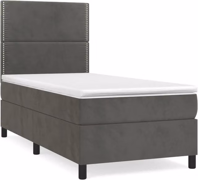 Letto singolo | Letto per adulti | Giroletto a Molle con Materasso Grigio Scuro 90x200 cm Velluto