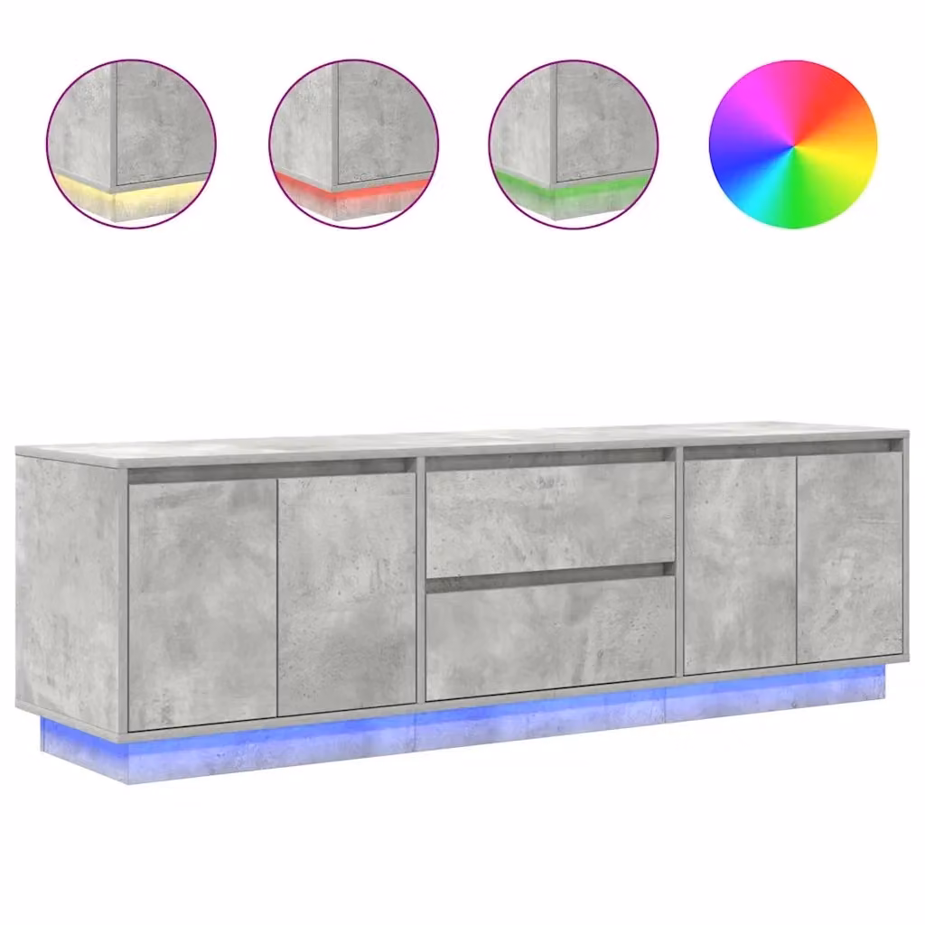 Mobile Porta TV Moderno vidaXL con Luci LED Integrate, Grigio Cemento e Legno, L: 160,5 cm, P: 41 cm, H: 50 cm – 2