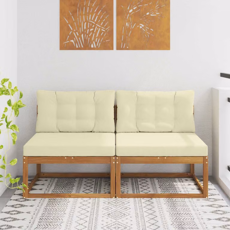 Set di 2 divani centrali da esterno vidaXL in legno di acacia con cuscini beige e marrone