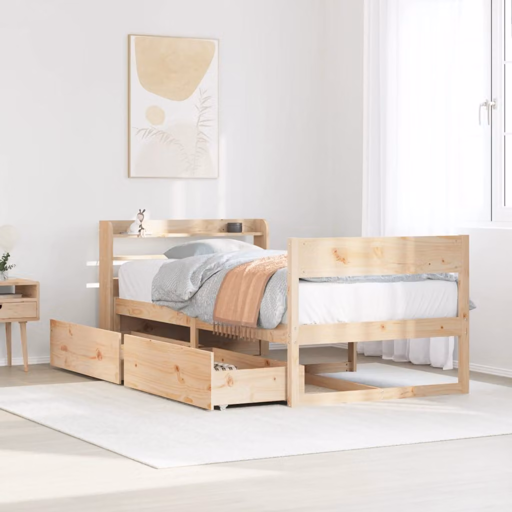 vidaXL Letto in Legno Massello di Pino Rustico Marrone con Cassetti 90x200 cm