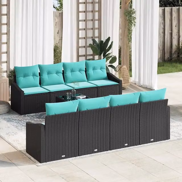 Set di divani 9 pz 3-Numero di posti Nero e Turchese polyrattan 3346656