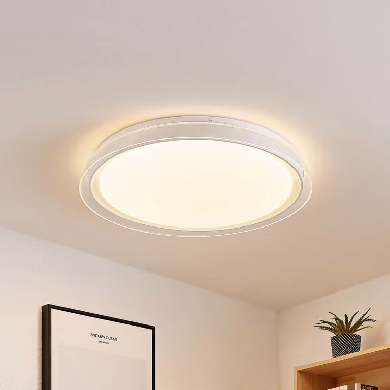 Plafoniera a LED Sleya Lindby, dimmerabile, Bianco / Opale, Soggiorno / Sala da pranzo, Moderno, Plafoniera LED