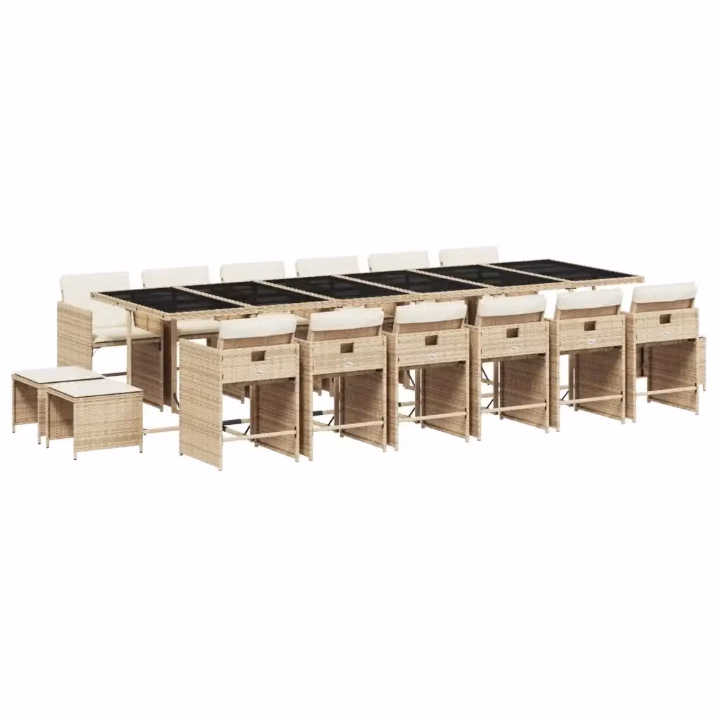 Set da pranzo da giardino vidaXL in polyrattan con cuscini beige e piano in vetro, 17 pezzi – 2
