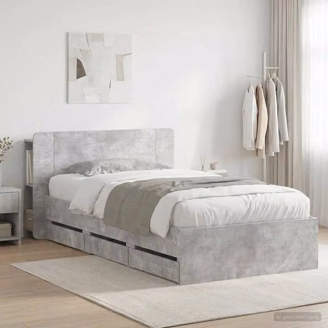 Struttura del letto con stoccaggio e testata Grigio Cemento 3433920