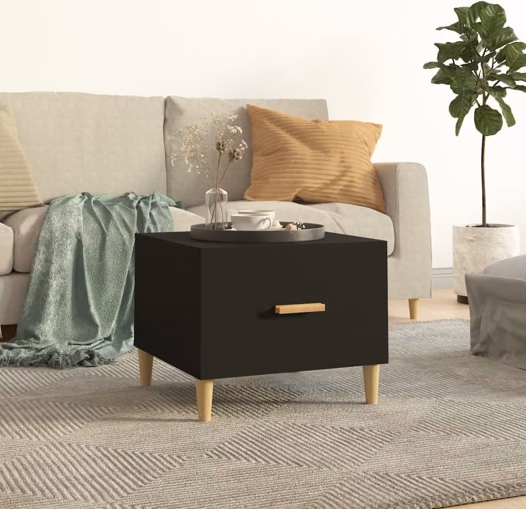 Tavolino The Living Store nero 50x50x40 cm in materiale ligneo