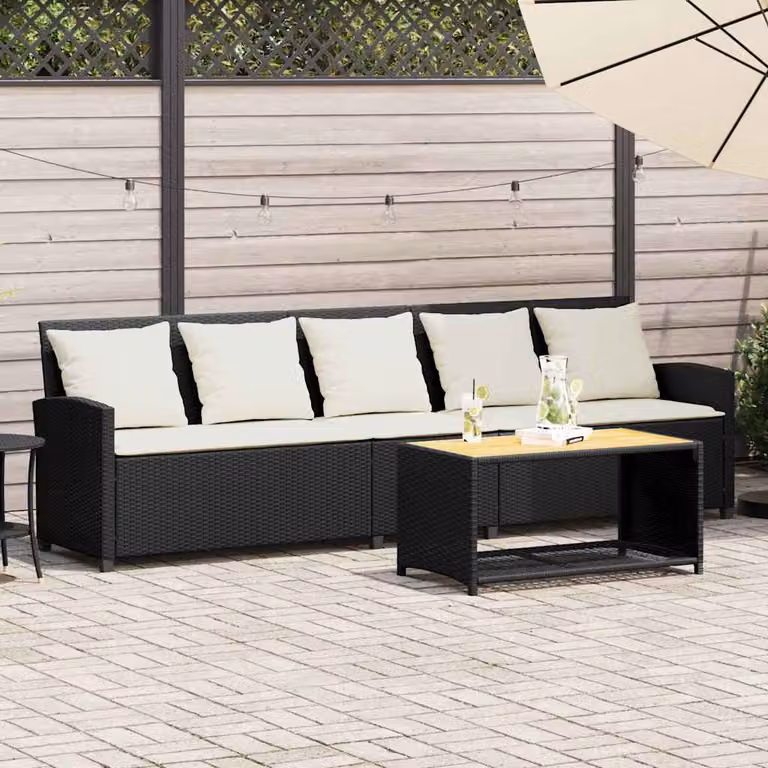 vidaXL Divano da Giardino a 5 Posti Moderno in Polyrattan Nero e Bianco con Cuscini in Schiuma e Rivestimenti Rimovibili