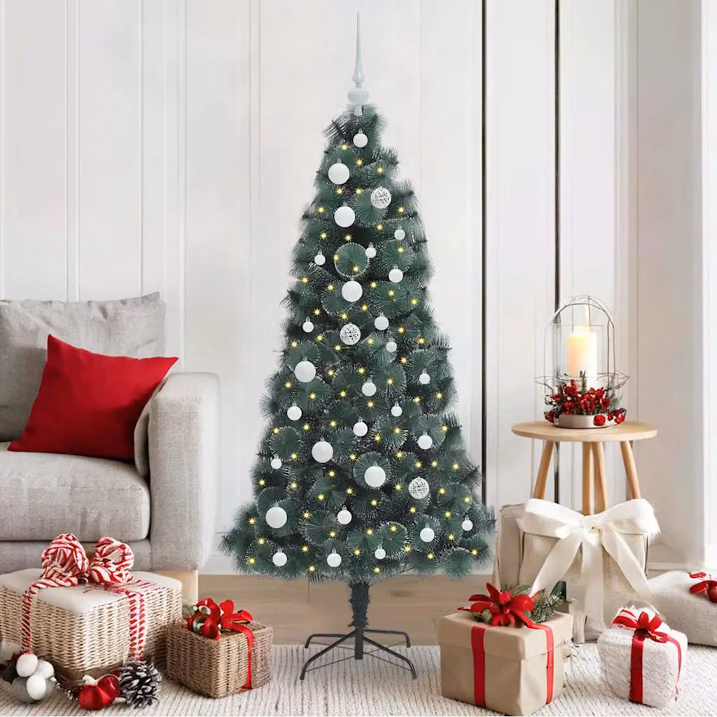 Albero di Natale artificiale moderno vidaXL verde con luci LED bianco caldo e set di palline