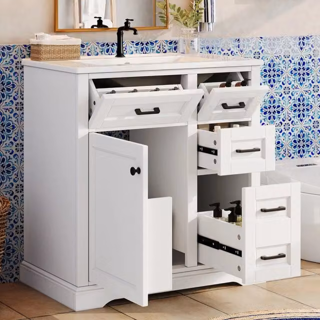 Mobile bagno REDOM con lavabo integrato in ceramica e MDF bianco L: 76 cm, P: 47 cm, H: 82 cm
