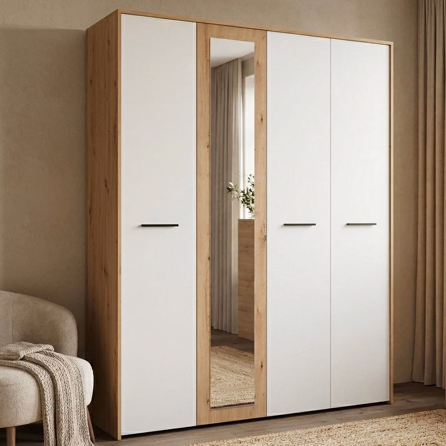Dmora Guardaroba Grande Monvalle 158x204h cm Bianco Opaco, Appendiabiti 5 Ripiani