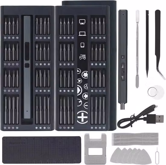 Mini Cacciavite di Precisione 82-in-1 Ricaricabile con 64 Bit Magnetici Nero