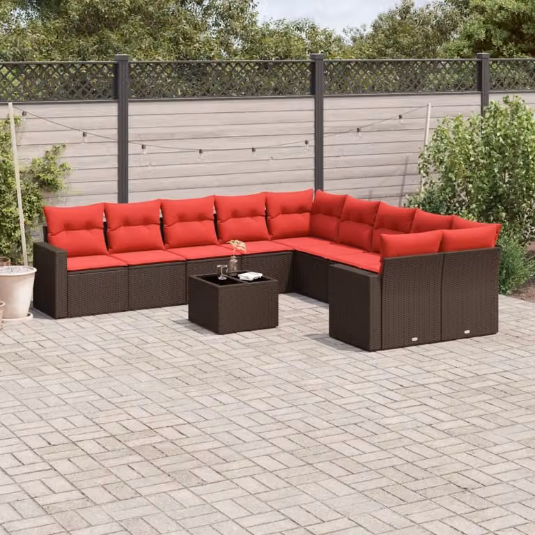 Maison Exclusive - Set Divani da Giardino 11 pz con Cuscini Polyrattan Marrone